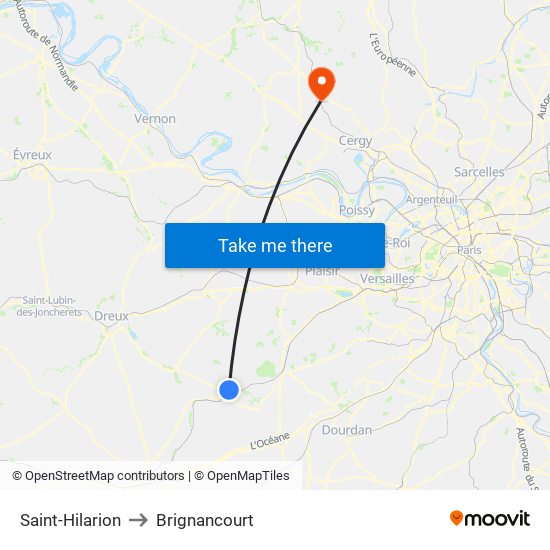 Saint-Hilarion to Brignancourt map