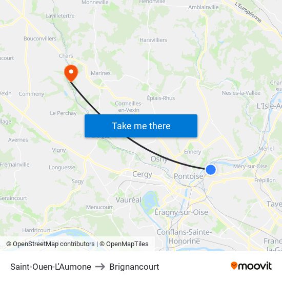 Saint-Ouen-L'Aumone to Brignancourt map