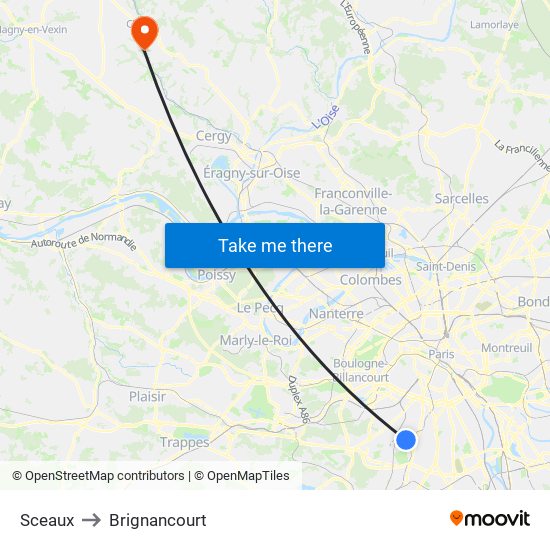 Sceaux to Brignancourt map