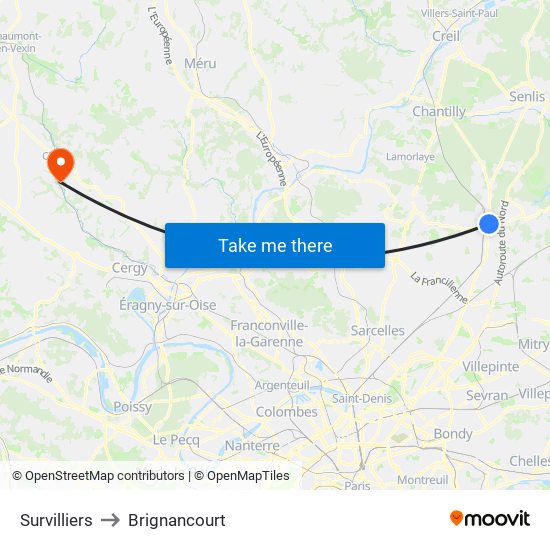 Survilliers to Brignancourt map