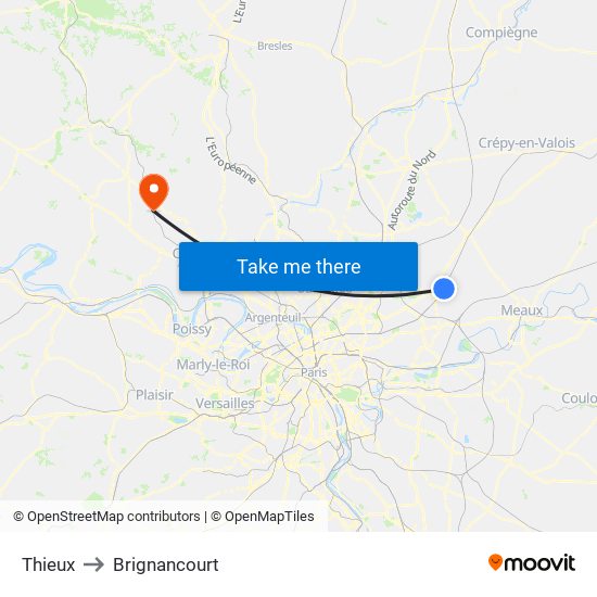 Thieux to Brignancourt map