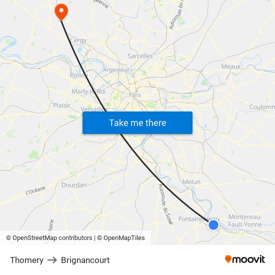 Thomery to Brignancourt map