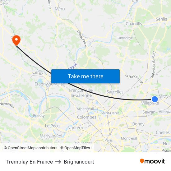 Tremblay-En-France to Brignancourt map