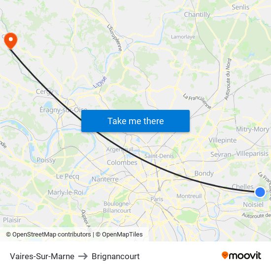Vaires-Sur-Marne to Brignancourt map