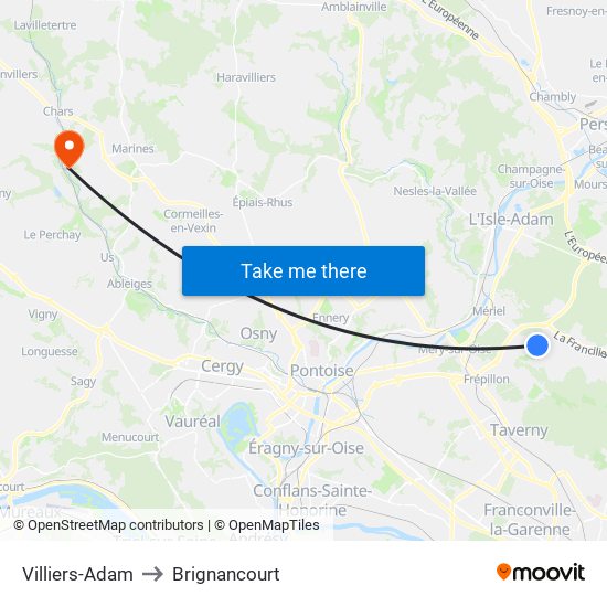 Villiers-Adam to Brignancourt map