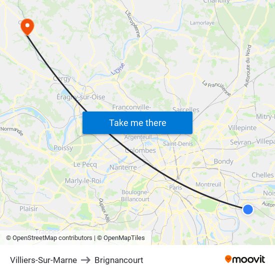 Villiers-Sur-Marne to Brignancourt map