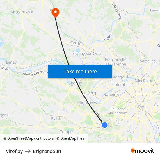 Viroflay to Brignancourt map