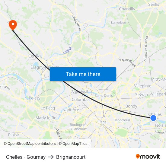 Chelles - Gournay to Brignancourt map