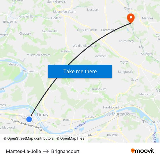 Mantes-La-Jolie to Brignancourt map