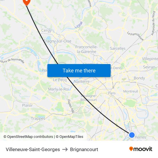 Villeneuve-Saint-Georges to Brignancourt map