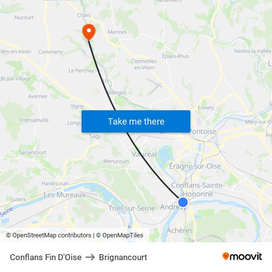 Conflans Fin D'Oise to Brignancourt map