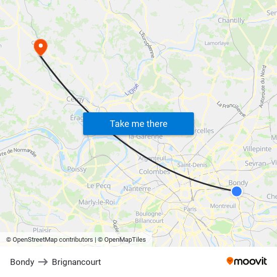 Bondy to Brignancourt map