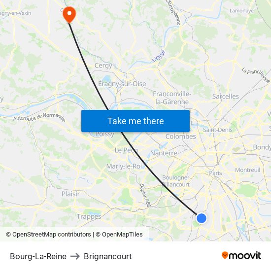 Bourg-La-Reine to Brignancourt map