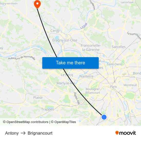 Antony to Brignancourt map