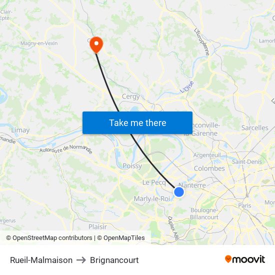 Rueil-Malmaison to Brignancourt map