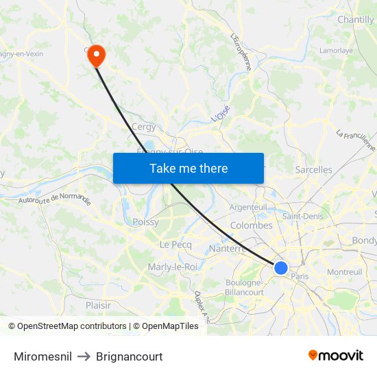 Miromesnil to Brignancourt map