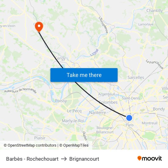 Barbès - Rochechouart to Brignancourt map