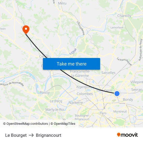 Le Bourget to Brignancourt map