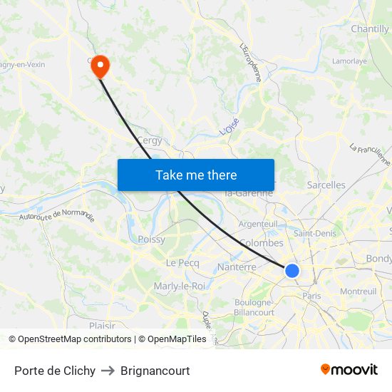 Porte de Clichy to Brignancourt map