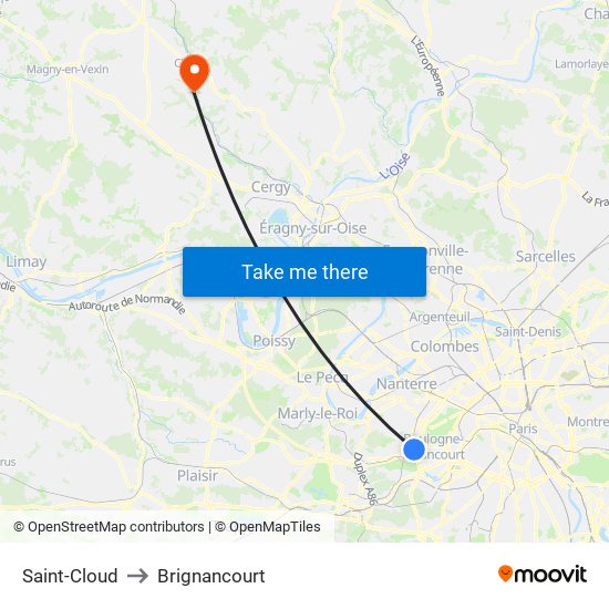 Saint-Cloud to Brignancourt map