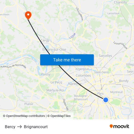 Bercy to Brignancourt map