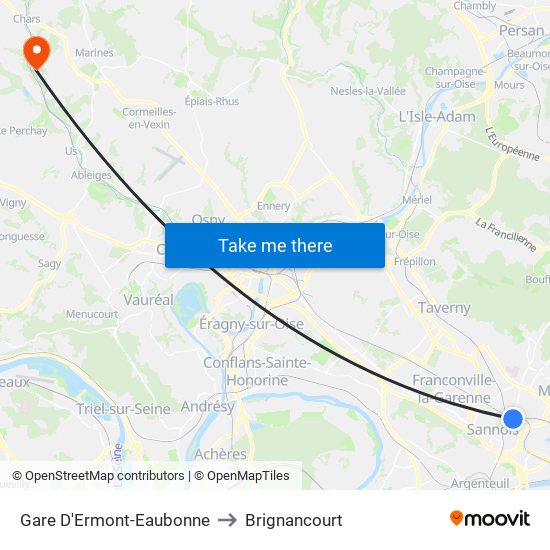 Gare D'Ermont-Eaubonne to Brignancourt map