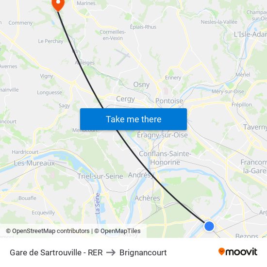 Gare de Sartrouville - RER to Brignancourt map