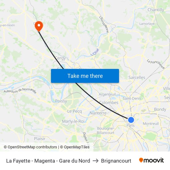 La Fayette - Magenta - Gare du Nord to Brignancourt map