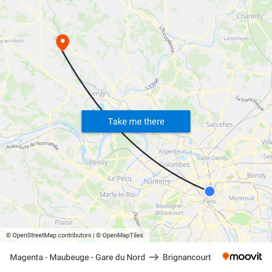 Magenta - Maubeuge - Gare du Nord to Brignancourt map