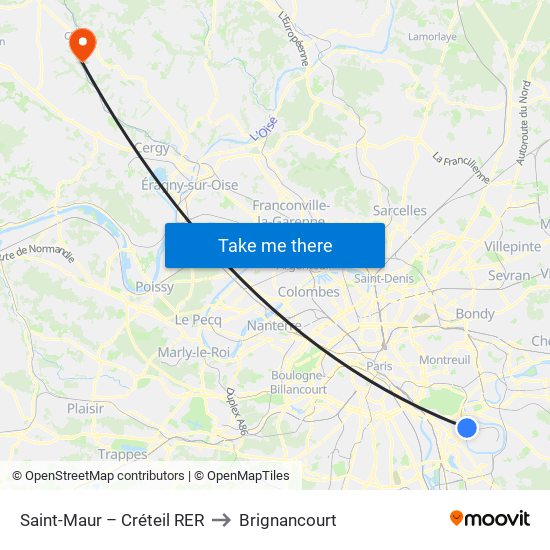 Saint-Maur – Créteil RER to Brignancourt map