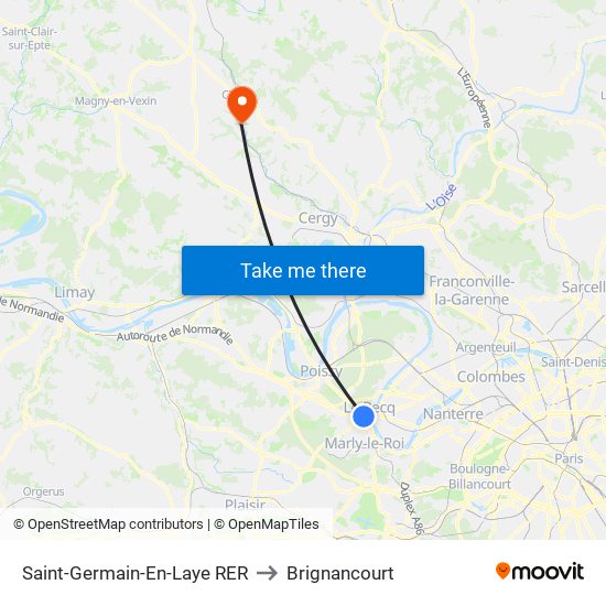 Saint-Germain-En-Laye RER to Brignancourt map