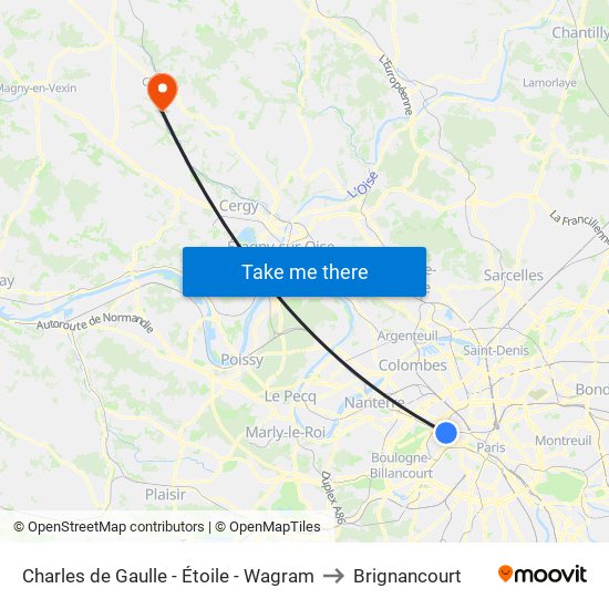 Charles de Gaulle - Étoile - Wagram to Brignancourt map