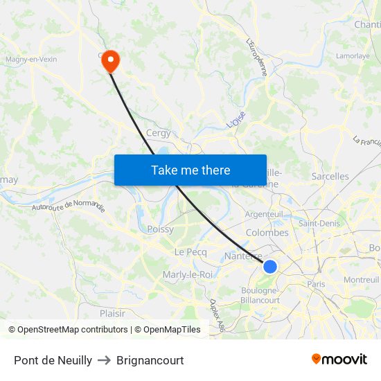 Pont de Neuilly to Brignancourt map