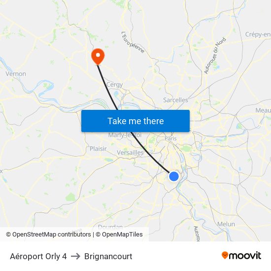 Aéroport Orly 4 to Brignancourt map