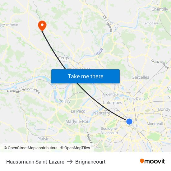 Haussmann Saint-Lazare to Brignancourt map