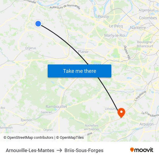 Arnouville-Les-Mantes to Briis-Sous-Forges map