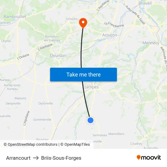 Arrancourt to Briis-Sous-Forges map