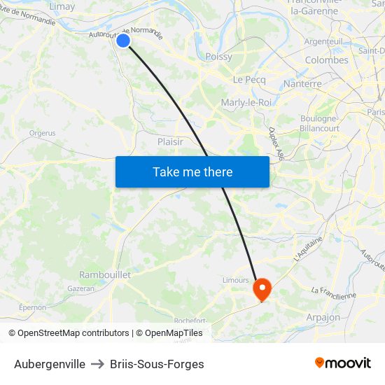 Aubergenville to Briis-Sous-Forges map