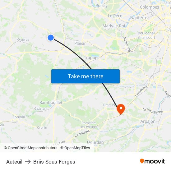 Auteuil to Briis-Sous-Forges map