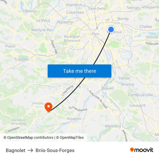 Bagnolet to Briis-Sous-Forges map