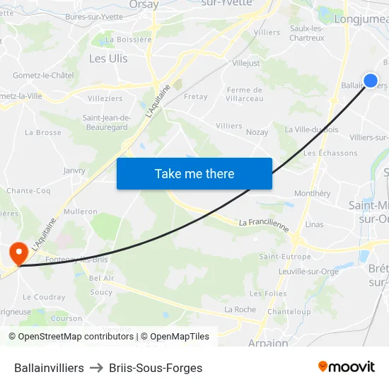 Ballainvilliers to Briis-Sous-Forges map