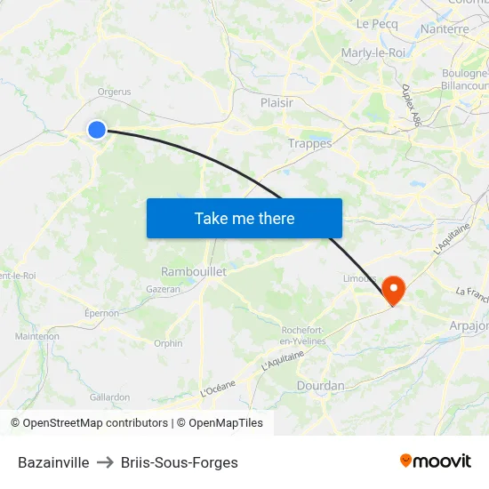 Bazainville to Briis-Sous-Forges map