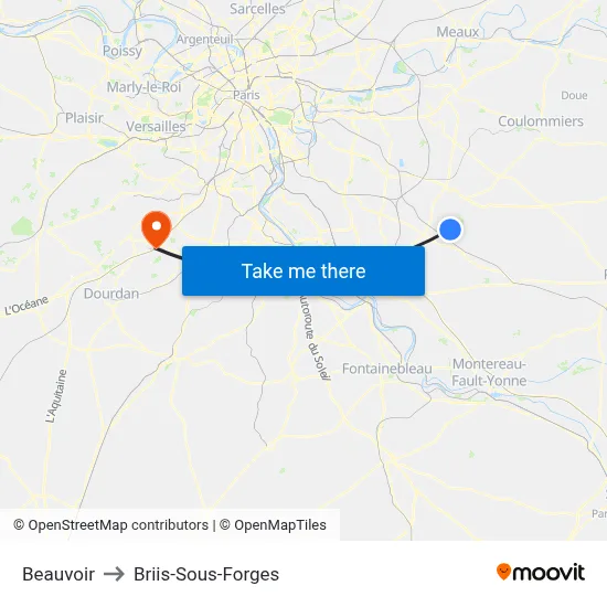 Beauvoir to Briis-Sous-Forges map