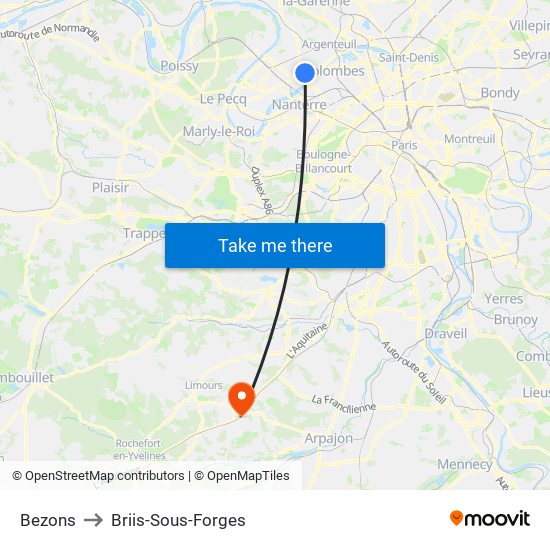 Bezons to Briis-Sous-Forges map