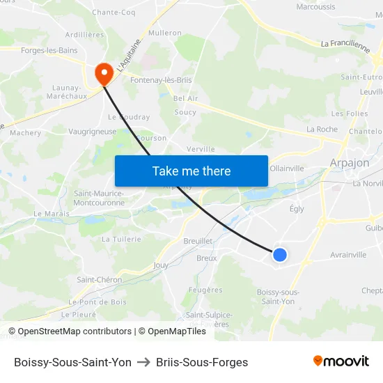 Boissy-Sous-Saint-Yon to Briis-Sous-Forges map