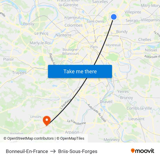 Bonneuil-En-France to Briis-Sous-Forges map