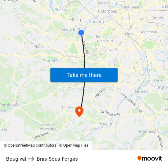 Bougival to Briis-Sous-Forges map