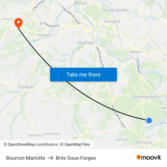 Bourron-Marlotte to Briis-Sous-Forges map