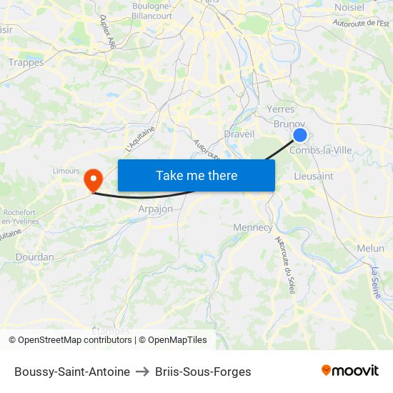 Boussy-Saint-Antoine to Briis-Sous-Forges map