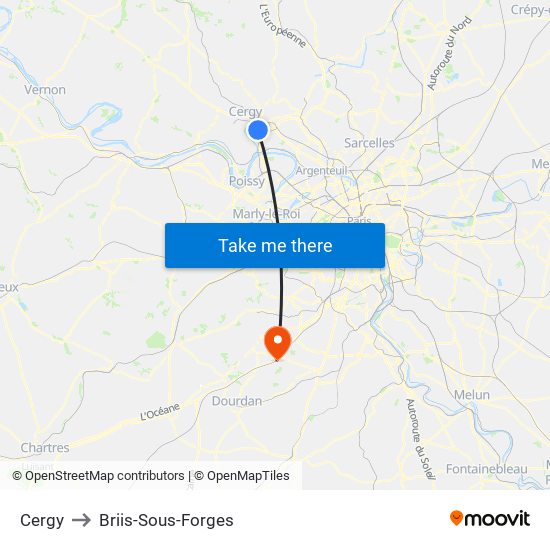 Cergy to Briis-Sous-Forges map